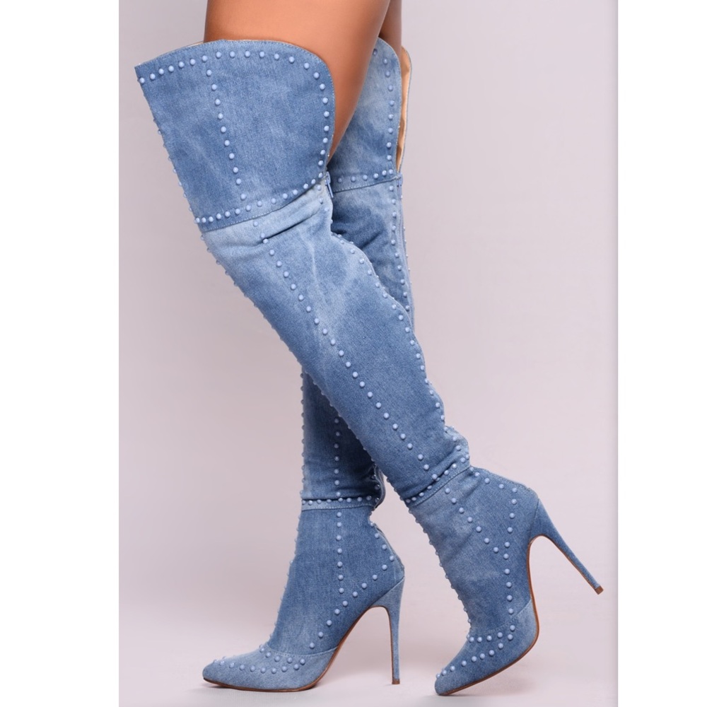 ✨Denim thigh high stud boots ✨💎